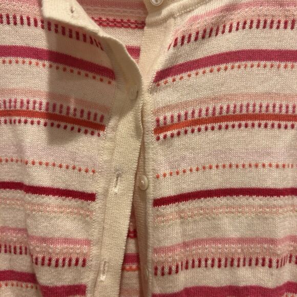 Express Cream Pink Striped Cotton Cashmere Cardigan Sweater Large Y2k - Picture 2 of 5